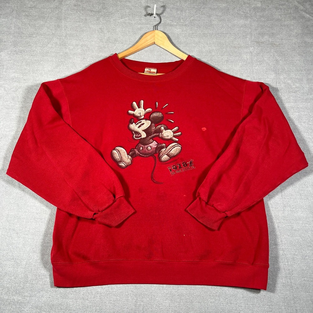 Disney Store Mickey Mouse 1928 Crewneck Sweatshirt Mens L Red Cotton Blend